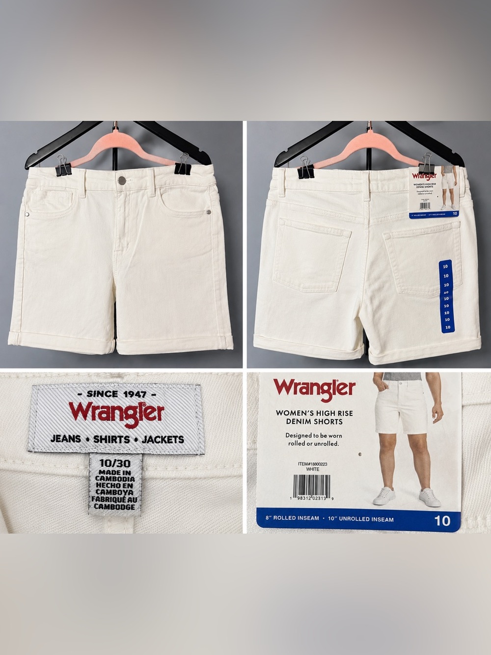Wrangler Women’s High Rise White Denim Shorts Size 10 NWT